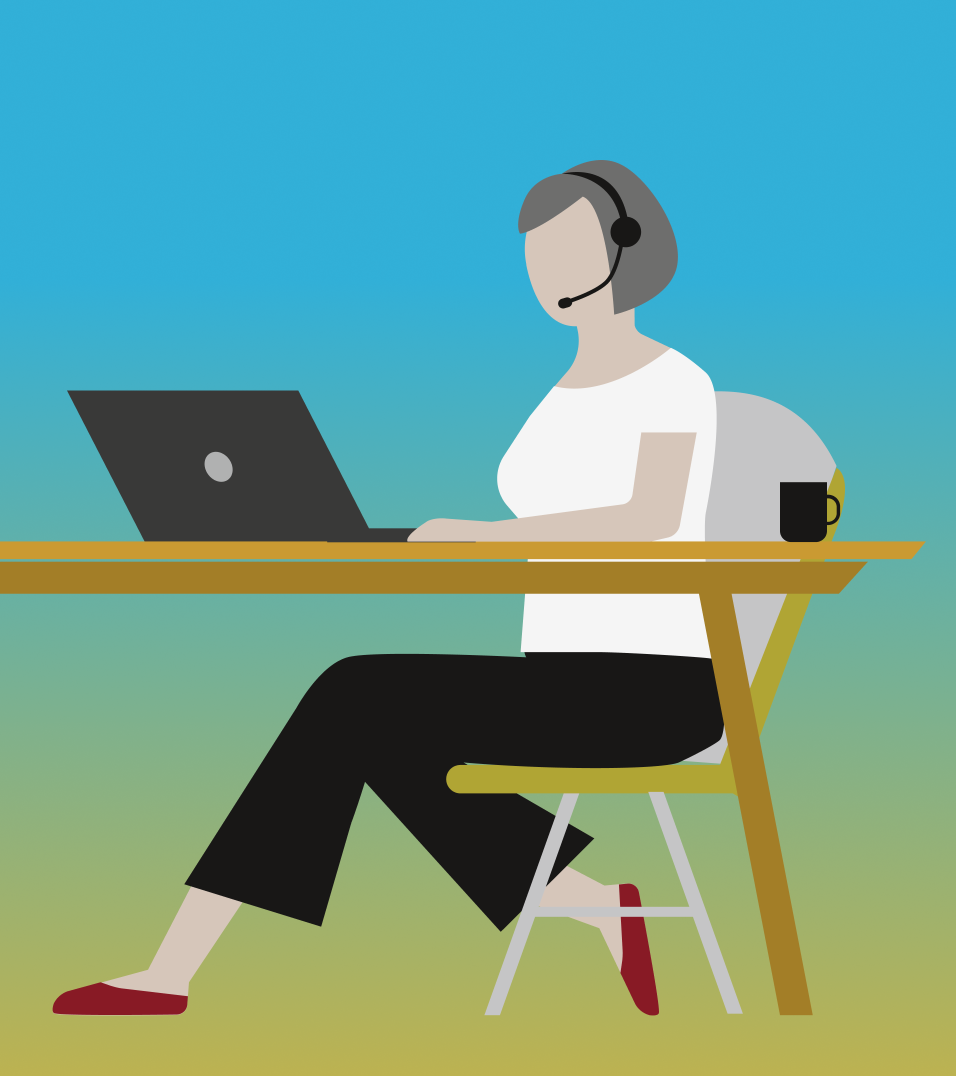 Illustration einer Person im Homeoffice mit Laptop und Headset