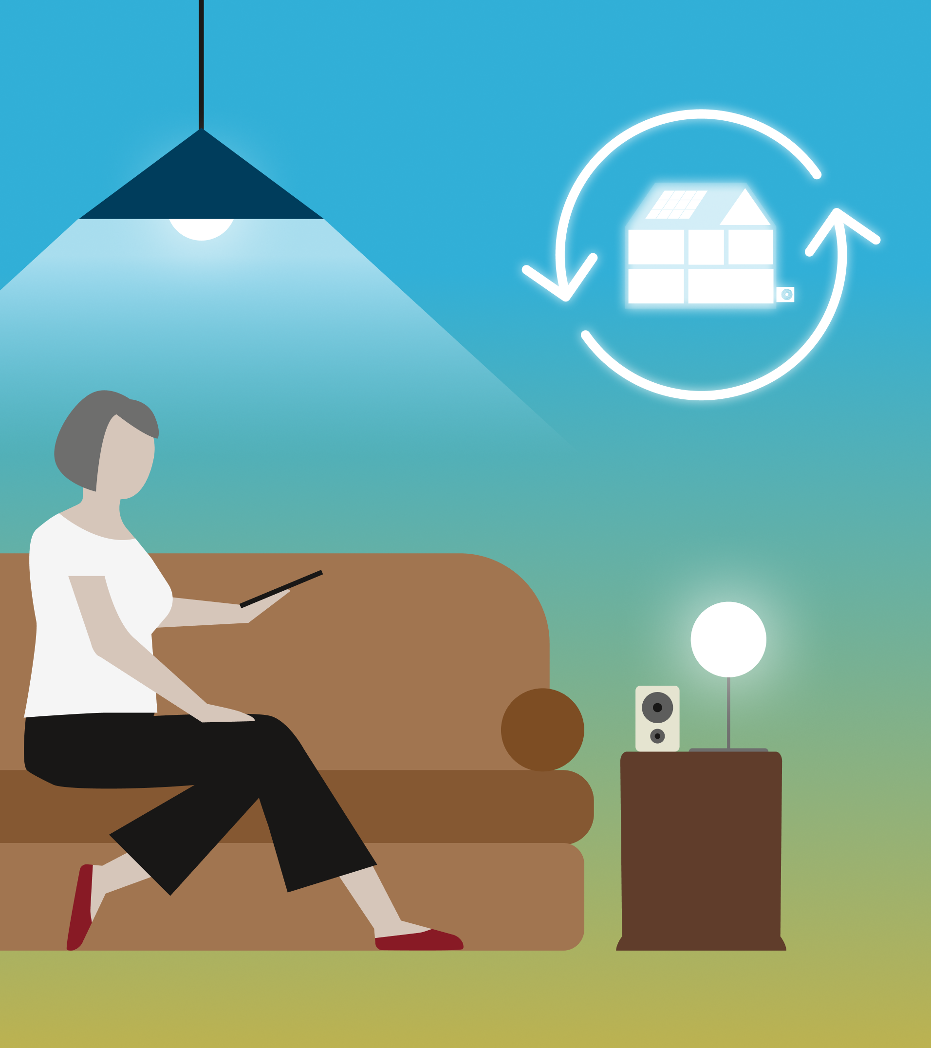 Illustration einer Person, die Smart-Home-Beleuchtung per Smartphone steuert