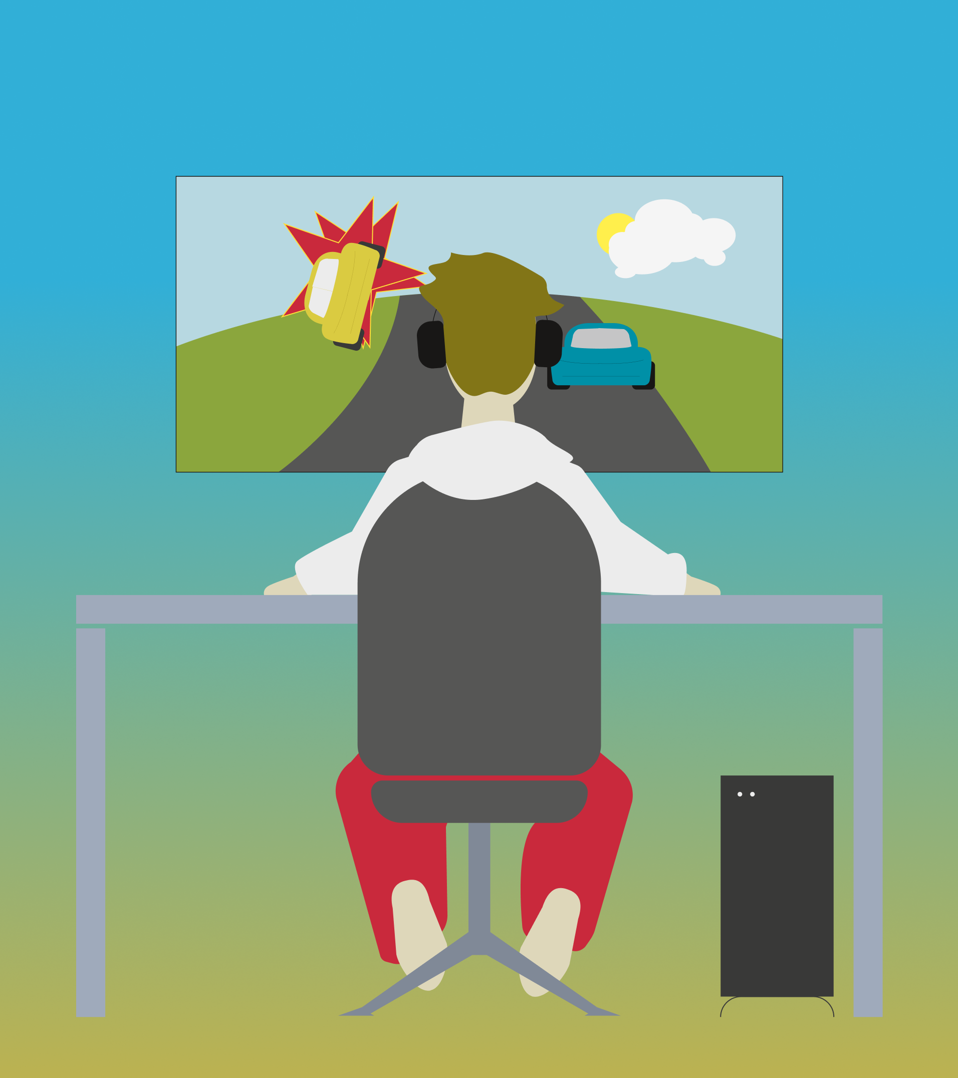 Illustration einer Person beim Gaming mit großem Bildschirm